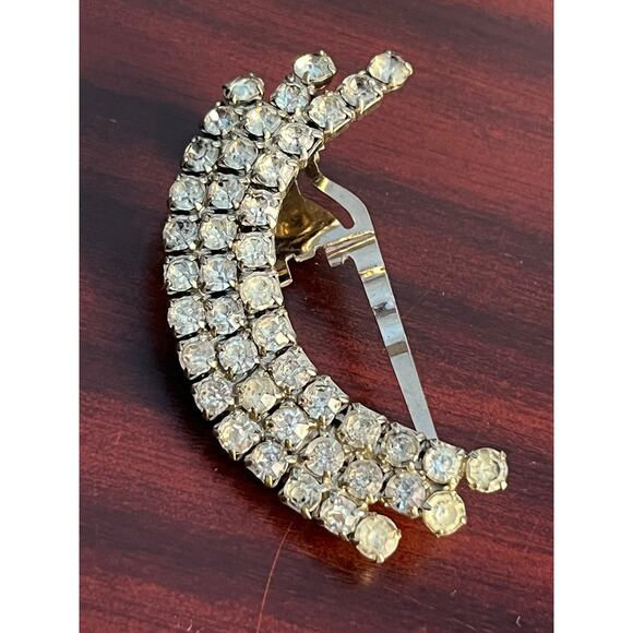 VTG Rhinestone Hair Clip Crescent Moon Clip On Earring Bling Whimsigoth - Picture 5 of 9